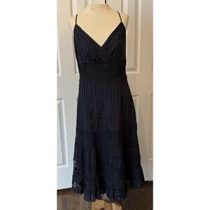 VTG Ann Taylor NWOT Slip Dress SZ 6 Silk Dark Blue Romantic Lace Feminine Ruffle